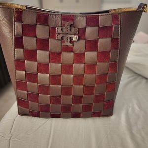 Tory Burch leather and velvet woven shoulder bag